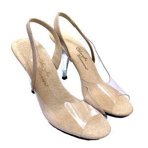Clear Slingback Heels Transparent Straps 3" Lucite 5 Cheryl's Winners Pageant
